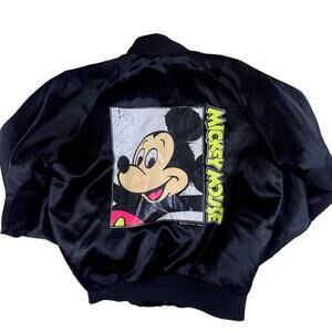 Vintage Chalk Line Mickey Mouse Satin Bomber Jacket L Youth 80s Disney USA RARE